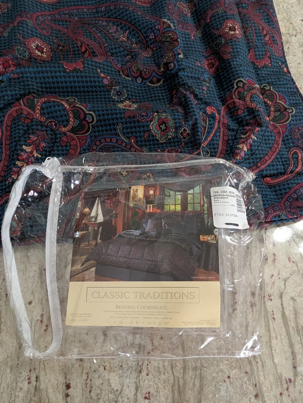 Croscill VTG Navy Multicolor Paisley Std. Pillow Shams 2 Town & Country Made USA